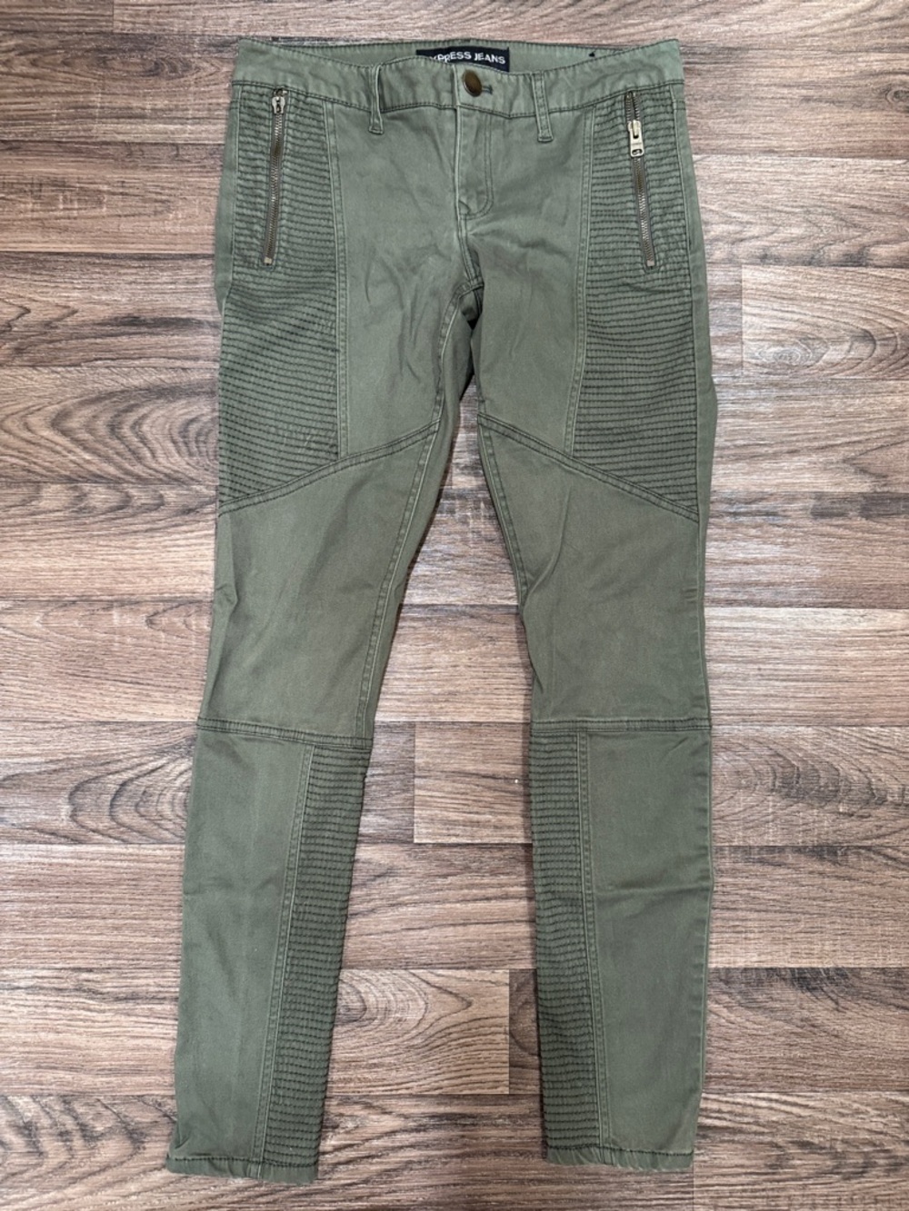 Olive Biker Pants with Zipper Details